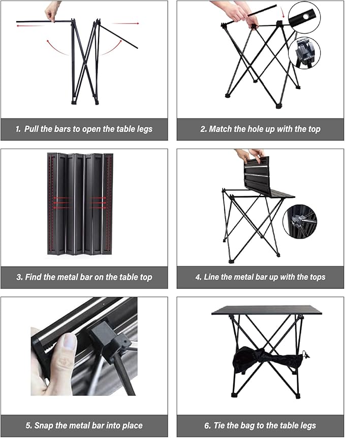Camping Table Folding Portable Camp Side Table Aluminum Lightweight Carry Bag Beach Outdoor Hiking Picnics BBQ Cooking Dining Kitchen Black Large