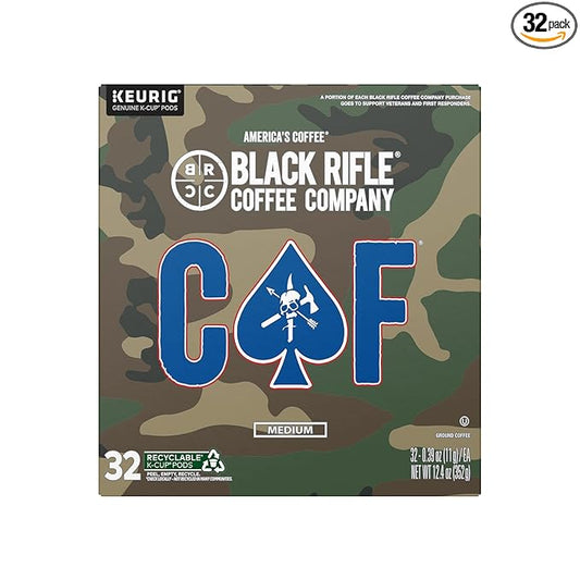 Black Rifle Coffee Company CAF, Medium Roast Coffee Pods with 2X the Caffeine, 32 Single Serve Coffee Pods