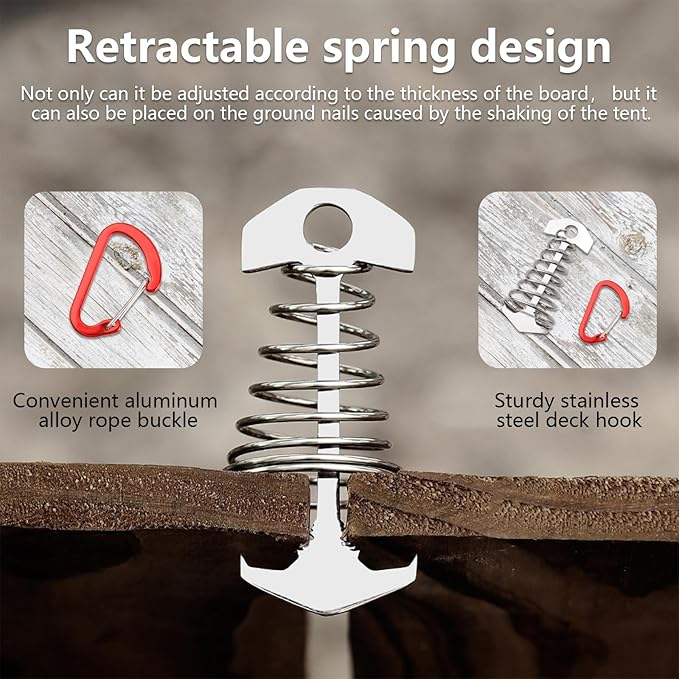 MOROBOR Deck Anchor Pegs, 8 PCS Upgraded Windproof Aluminium Alloy Fish Bone Tent Stakes with Spring Buckle 4 Colors Portable Wind Rope Anchor for Outdoor Camping(Non-Slip/72 * 29 mm)