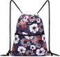 WANDF Drawstring Backpack String Bag Sackpack Cinch Water Resistant Nylon for Gym Shopping Sport Yoga (Blue Flower)