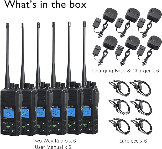 Samcom Two Way Radios, Walkie Talkies Long Range for Adults Rechargeable, 5 Watt High Power Portable 2-Way Radios with Group Talk Function for Business,School,Warehouse,Restaurant (Black 6 Pcs)