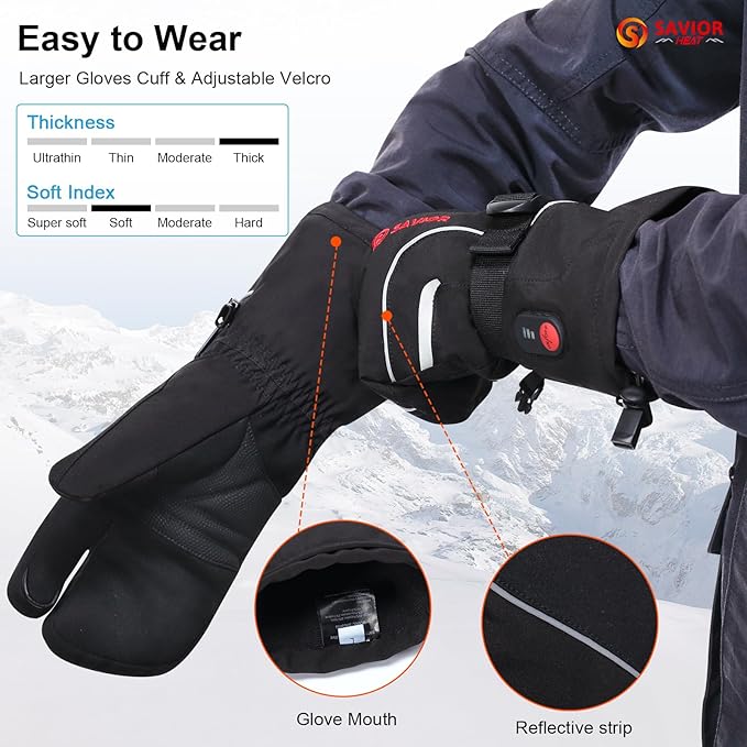 SAVIOR HEAT Heated Mittens Battery Gloves Men Women, 2023 Flexible Crab Finger Rechargeable Ski Mitten with 7.4V 2200mAh Battery for Winter Snow Skating Camping Hunting Hiking Motorcycle