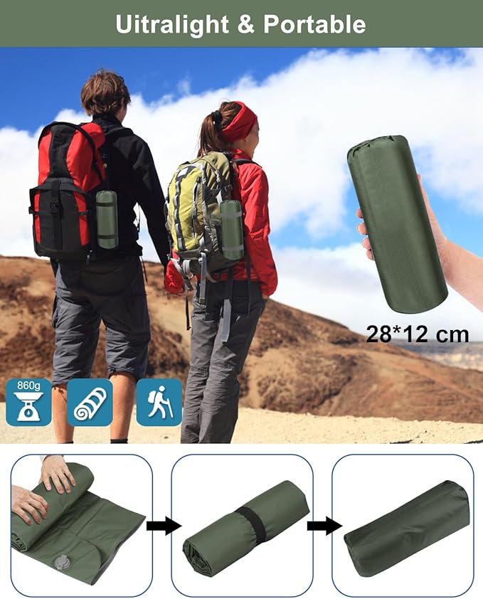 Inflatable Sleeping Pad for Camping, Extra Thick 3.9 Inch Self Inflating Camping Pad with Built-in Foot Pump & Pillow, Ultralight Compact Camping Sleeping Mat for Backpacking Camping Hiking