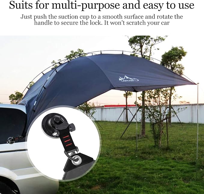 CONBOLA Suction Cups Hooks Heavy Duty Camper Accessories Car Camping Essentials Tie Down 2 Pieces Suction Cup with Securing Hook Strong Power for Car Awning Boat SUV Tent Window Glass..(2 pcs)