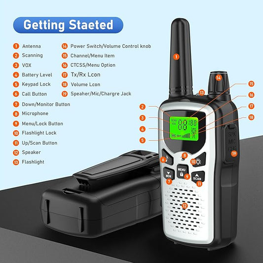 Walkie Talkies,Erelis Long Rang Walkie Talkies with 22 FRS Channels,Walkie Talkies for Adults with Lamp,VOX,LCD Display for Outdoor Activities (Silver)
