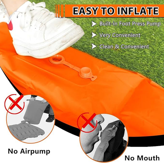 Self Inflating Sleeping Pad Camping Sleeping Mat, Built-in Foot-Pump & Pillow Inflatable Camping Mat Single Air Mattress Sleeping Pad for Camping Hiking Tent Travel Outdoor, Orange