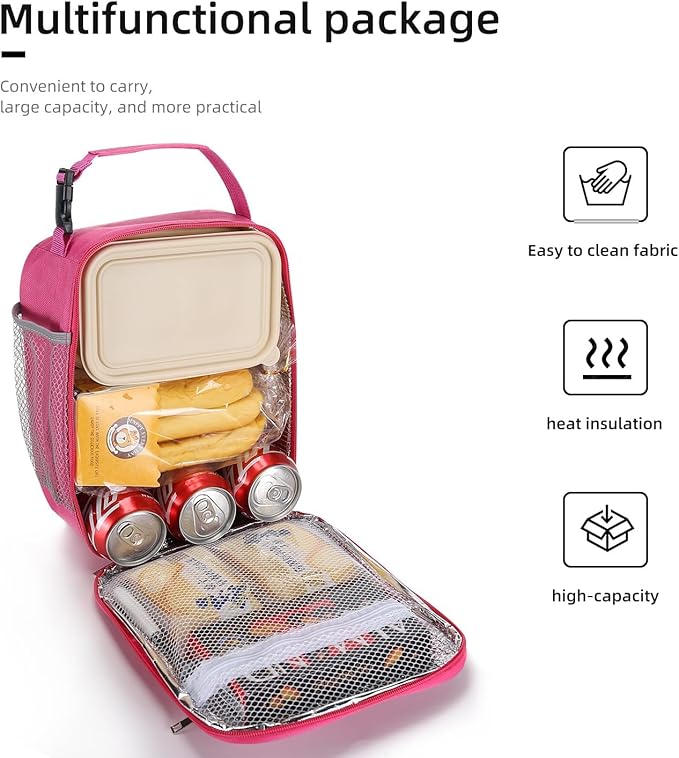 Lunch box Lunch bag for men women Insulated Lunchbox Lunch bags for Work Picnic Travel (Rosy)