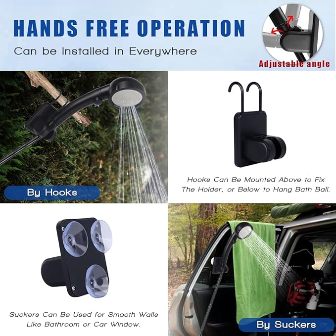 Portable Shower for Camping, [Long-Lasting] 6000mAh Rechargeable Camping Shower with Intelligent LED Display, IPX7 Waterproof Outdoor Shower Kit for Hiking, Travel, Car, Pet