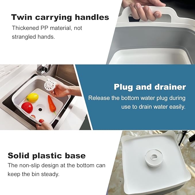 2 Pack Foldable Dish Tub-2 * 9L Dishpan for Washing Dish Tub-Foldable Wash Basin Bucket Portable Sink-Multiuse Collapsible Sink Tub Wash Dish Basin(Grey+Green)