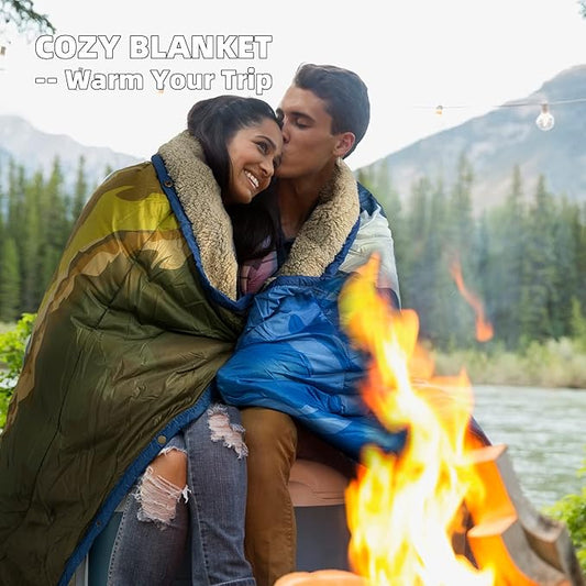 Outdoor Camping Blanket - Puffy Ultralight Packable Blankets for Sleeping, Camp, Travel, Hiking, Stadium, Sherpa Fleece Warm Puffer Portable Camping Quilt, DWR,Machine Washable，56"x 78"