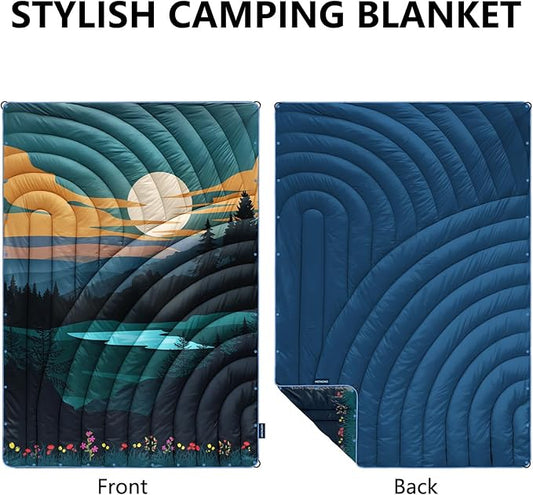 Camping Blanket,Lightweight Down Alternative Puffy Printed Camping Blanket Packable Outdoor Blanket for Camping,Traveling, Stadium, Hiking, Picnics