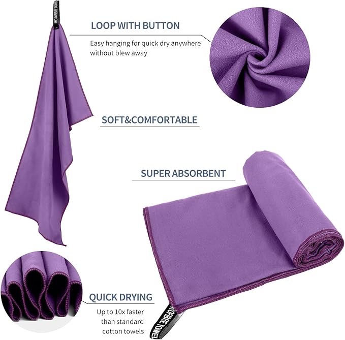 Microfiber Travel Towel, Soft Lightweight Quick Dry Towel, Super Absorbent Compact Travel & Sports & Beach Towels for Camping, Backpack, Gym, Swimming, Yoga, Hiking (L:24"×48" -Purple)