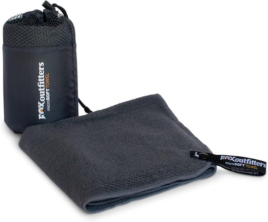 Microsoft Towel - Ultra Compact Soft Dry Microfiber Camping & Travel Towel with Hang Loop Snap. Lightweight & Great for Backpacking, Hiking, Sports. (Grey, Small)