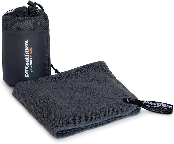 Microsoft Towel - Ultra Compact Soft Dry Microfiber Camping & Travel Towel with Hang Loop Snap. Lightweight & Great for Backpacking, Hiking, Sports. (Grey, Medium)