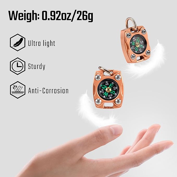 MecArmy CMP/CMP2 Mini Compass- Meaningful Graduation Birthday Gifts for Men Women, EDC Titanium/Brass/Copper Pocket Compass for Hiking SurvivaI, IPX5 Waterproof, Glow in The Dark, Necklace Pendant