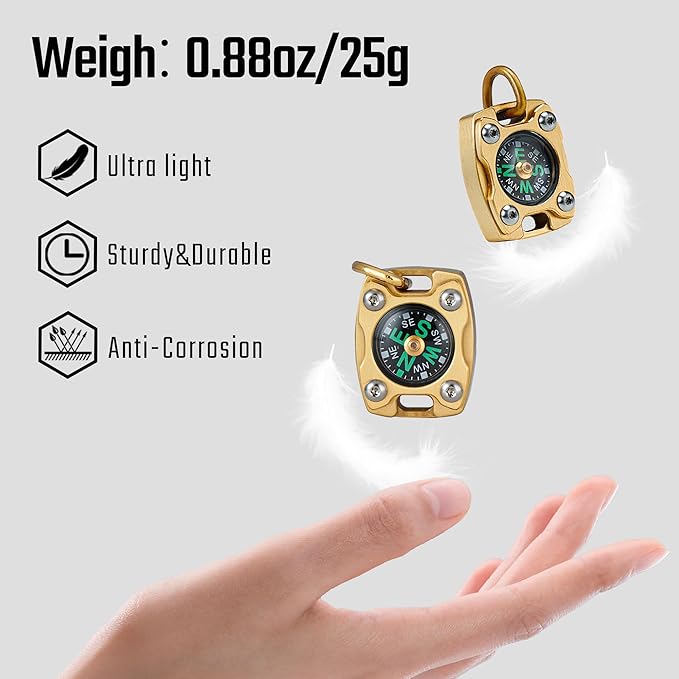 MecArmy CMP/CMP2 Mini Compass- Meaningful Graduation Birthday Gifts for Men Women, EDC Titanium/Brass/Copper Pocket Compass for Hiking SurvivaI, IPX5 Waterproof, Glow in The Dark, Necklace Pendant
