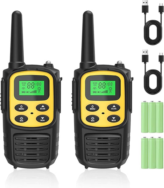 Rechargeable Walkie Talkies,Fvamom Walkies Talkies for Adults with 22 Channels,Long Range Walkie Talkies with NOAA Weather Channels,VOX LCD Display LED Flashlight(Yellow)