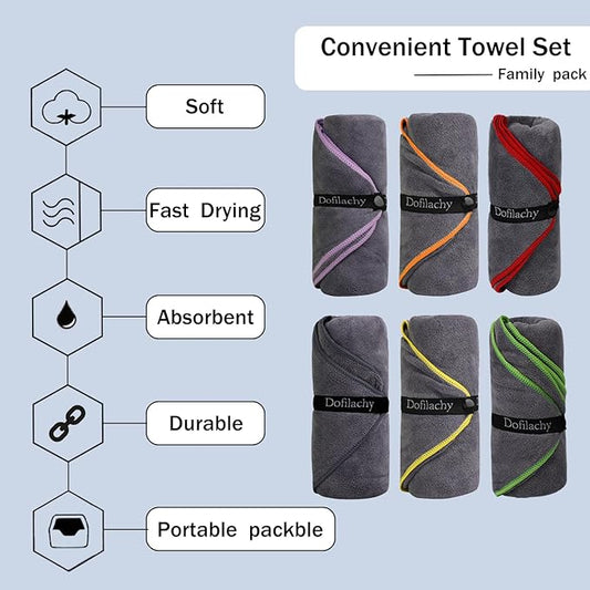 Dofilachy 6 Pack Camping Towel - Quick Dry Towel - Microfiber Travel Sports Towel - Super Absorbent Swim Towel (6, Yellow)