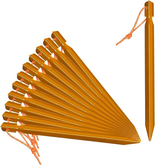 Grassman 12 Pack Tent Stakes, 7075 Aluminium Tent pegs, Heavy Duty Lightweight Ground Pegs, Durable and Safe Metal Camping Spikes, Orange