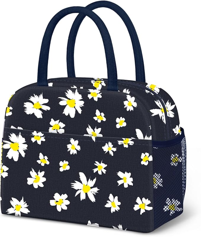 Lunch Bag Lunch Box for Women Men Reusable Insulated Cooler Lunch Tote Bags, Leakproof Cute LunchBag Large Capacity for Work Travel Picnic, Daisy