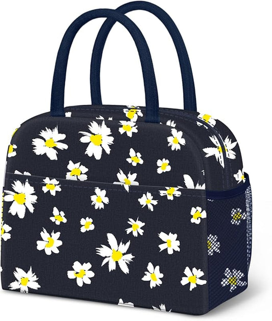 Lunch Bag Lunch Box for Women Men Reusable Insulated Cooler Lunch Tote Bags, Leakproof Cute LunchBag Large Capacity for Work Travel Picnic, Daisy