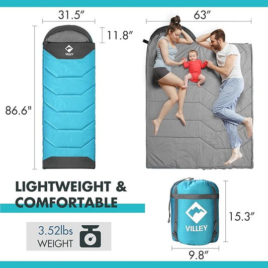 VILLEY Camping Sleeping Bag for Adults Boys and Girls, Lightweight Compact Backpacking Sleeping Bag for Outdoor, Traveling, Hiking