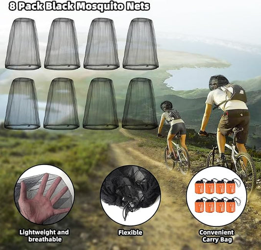 Wholelovein 8 Pack Black Mosquito Covers Wearable Head Net Face Mesh Protecting Net Mosquito Fly Insects Bugs Preventing for Outdoor Hiking Camping Fishing