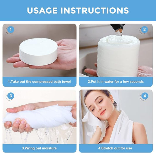 GXF 3 Packs Compressed Bath Towel Tablets, 56'' x 28'' Pure Cotton Portable Disposable Hypoallergenic Dehydrated Expandable Compact Compressed Towels Washcloths for Camping Swimming Traveling Hiking