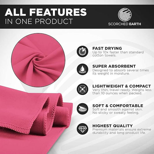 Microfiber Travel & Sports Towel Set - Quick Dry, Super Absorbent, Compact, Lightweight - for Camping, Backpacking, Hiking, Beach, Yoga, Swimming - Includes 2 Sizes + Carrying Bag & Clip