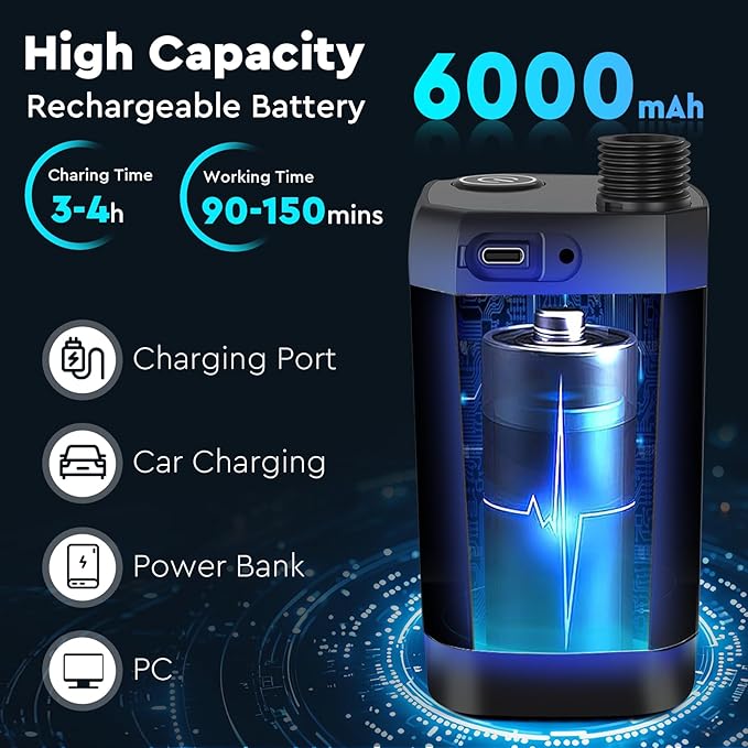 Portable Camping Shower, 6000mAh Rechargeable Outdoor Shower Pump with LED Display, 3 Spray Modes, IPX7 Waterproof Camping Shower Kit for Hiking, Travel, Car Washing, RV, Pet Bath