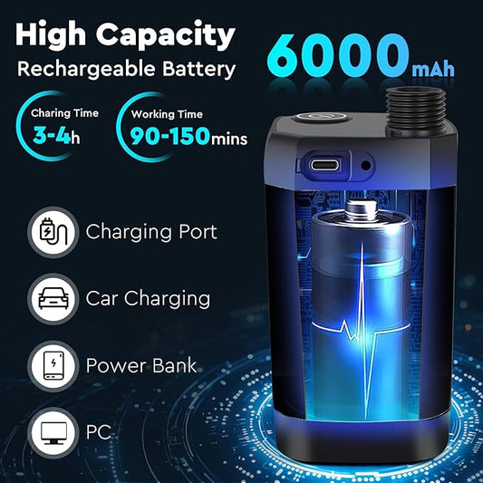 Portable Camping Shower, 6000mAh Rechargeable Outdoor Shower Pump with LED Display, 3 Spray Modes, IPX7 Waterproof Camping Shower Kit for Hiking, Travel, Car Washing, RV, Pet Bath
