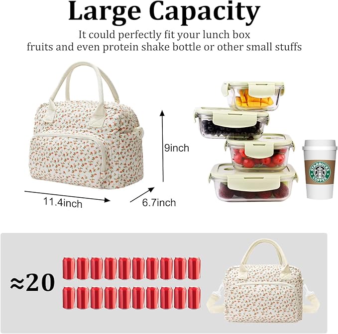 Insulated Lunch Bag for Women Men Large Reusable Lunch Box Adult Leakproof Portable Cooler Tote Bags for Work Picnic (floral)