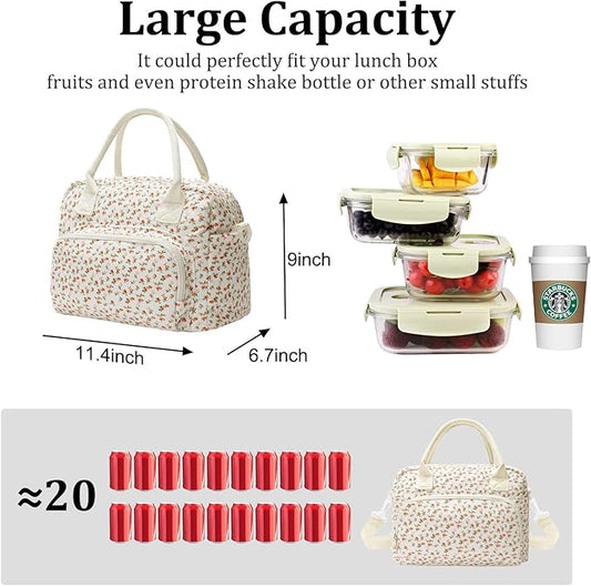 Insulated Lunch Bag for Women Men Large Reusable Lunch Box Adult Leakproof Portable Cooler Tote Bags for Work Picnic (floral)