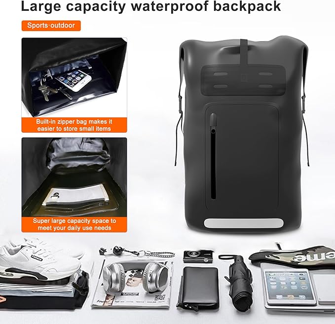 Waterproof Backpack，Heavy Duty Hiking Backpack，35/55/85L dry bag backpack waterproof for Men，Roll-Top Closure，for Kayaking, Travel, Hiking, Fishing, Camping, Motorcycles (yellow, 55L)