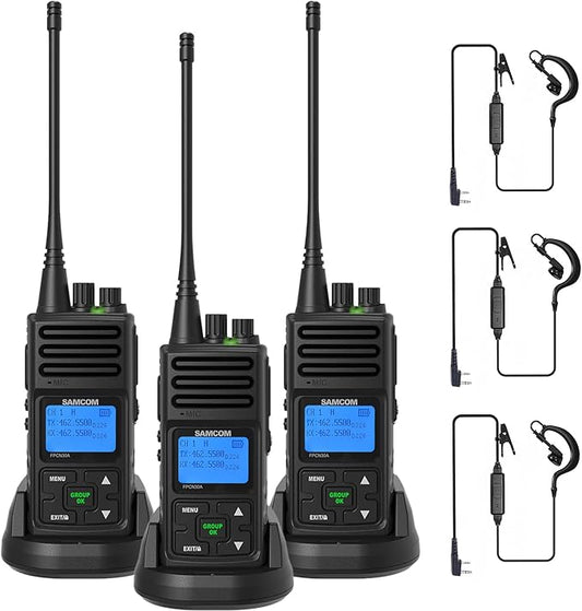 SAMCOM 2 Way Radios, FPCN30A Two Way Radios Long Range Rechargeable 5 Watts UHF Programmable Professional Handheld Radios Walkie Talkies with Group Call,1500mAh Battery and Earpieces,3 Packs