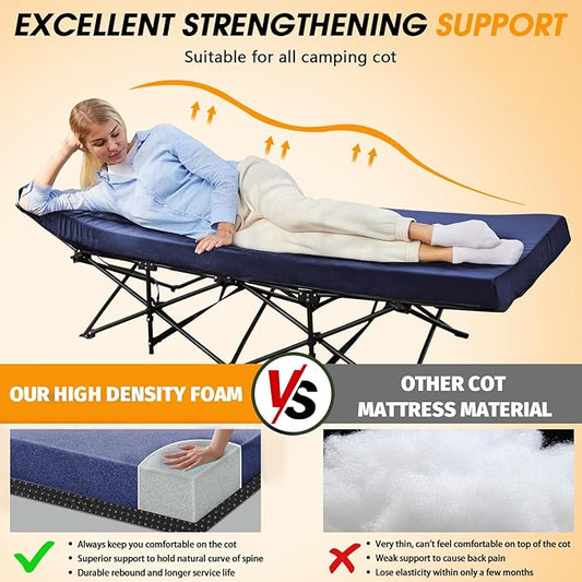 CYMULA Camping Cot Mattress 2in Memory Foam Sleeping Pad,Soft Warm Non-Slip Camping Mattress Topper with Retaining for Adults,Portable Roll up Mattress Pad for Travel (75 x30)（only Mattress）