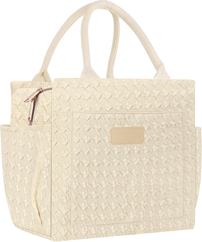 Joymee Lunch Bag Women Insulated Lunch Box Reusable Leakproof Large Spacious Cooler Tote for Women Men Adult with Bottle Holder and Side Pockets for Work Office Travel Picnic - B-Beige
