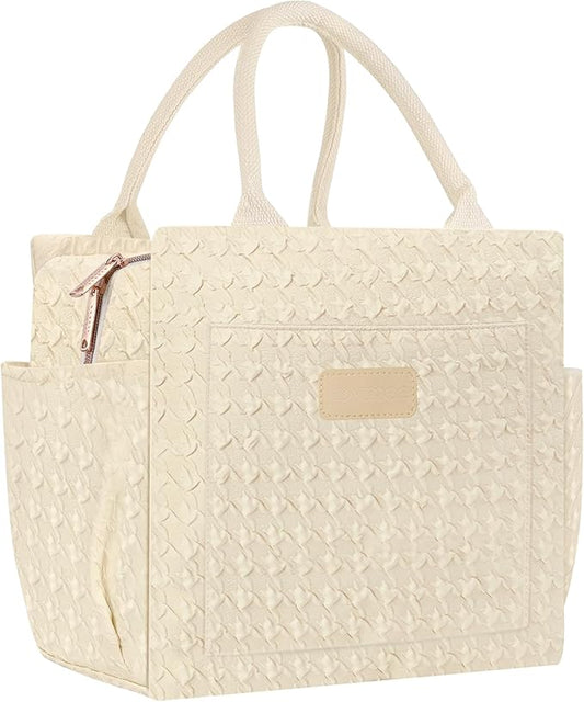 Joymee Lunch Bag Women Insulated Lunch Box Reusable Leakproof Large Spacious Cooler Tote for Women Men Adult with Bottle Holder and Side Pockets for Work Office Travel Picnic - B-Beige