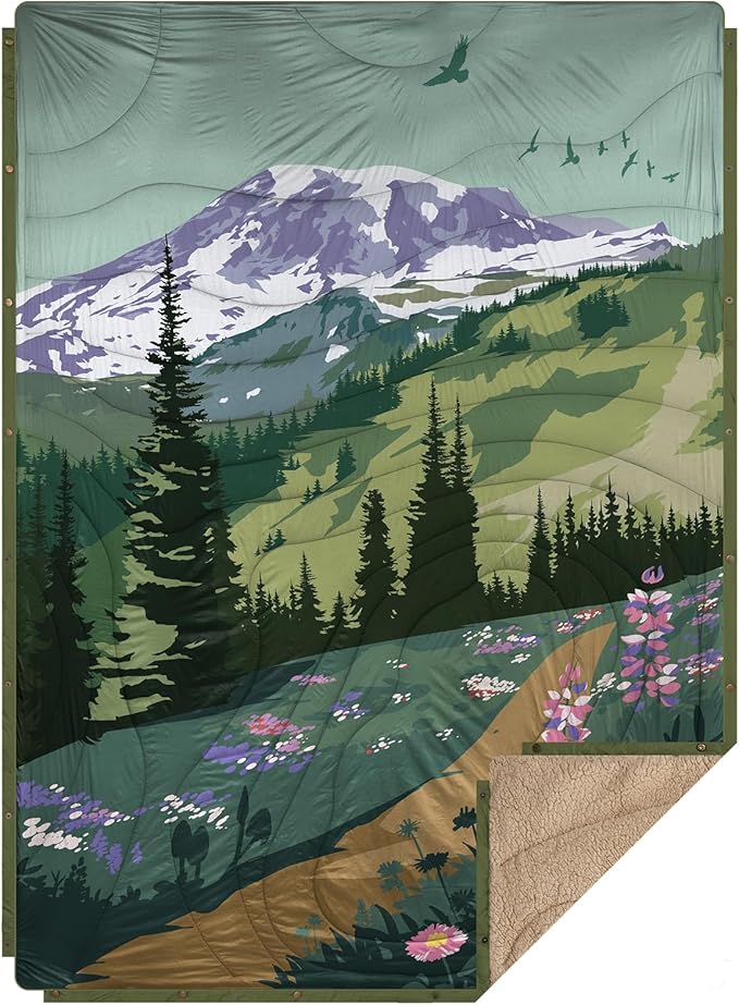 Outdoor Camping Blanket - Puffy Ultralight Packable Blankets for Sleeping, Camp, Travel, Hiking, Stadium, Sherpa Fleece Warm Puffer Portable Camping Quilt, DWR,Machine Washable，56"x 78"