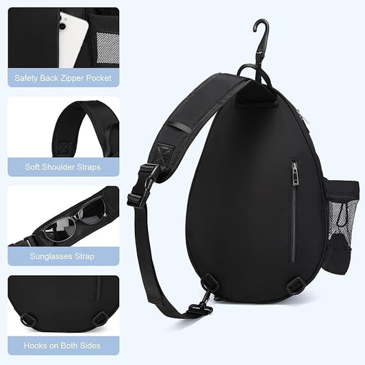 Pro Tennis Crossbody Sling Bag: Waterproof 2-Racket Quilted Pickleball Bag with Wet/Dry Compartment | Durable Unisex Design for Women, Men and Youth