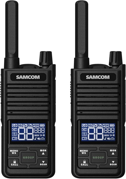 Samcom T2 GMRS Two Way Radio, 2 Watt Long Range Walkie Talkies for Adults, 121 Privacy Codes Type C Rechargeable Walkie Talkies with USB Earpiece, NOAA Weather Alerts, Scan, Group Talk(2 Pack Black)