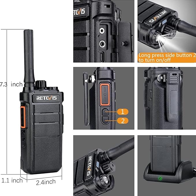 Retevis RB26 Walkie Talkies Long Range, Extended Range Two-Way Radios, Repeater Compatible, 2000mAh Rechargeable Battery, USB-C Charging, Flashlight, Compact Size, for Camping,Hiking(2 Pack)