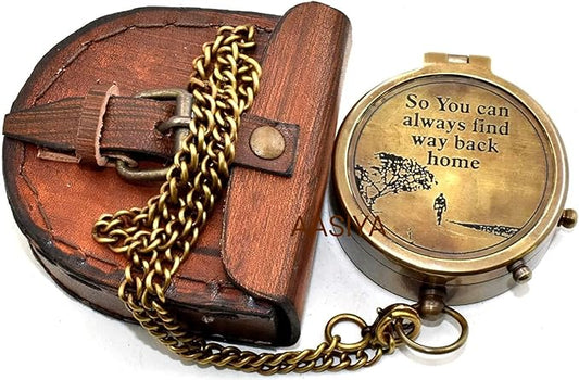 Military Compass For Hiking And Survival- Waterproof Brass Nautical Pocket Compass With Leather Carry Case & Chain For Camping Hunting Climbing Exploring Geology Outdoor Activities