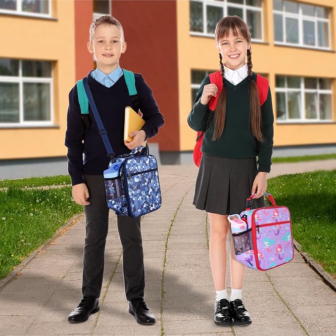Kids Insulated Lunch Box Bag, Thermal Picnic Cool Bags with Adjustable Strap for Adults Children Women Men Boys Girls School Work (CAM-Blue)