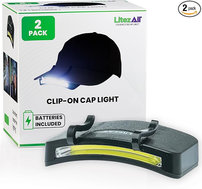 LitezAll LED Cap Light, 300 Lumens Hat Light for Outdoor Activities, Battery Powered and Weather Resistant Hat Lights for Camping, Hiking, and More