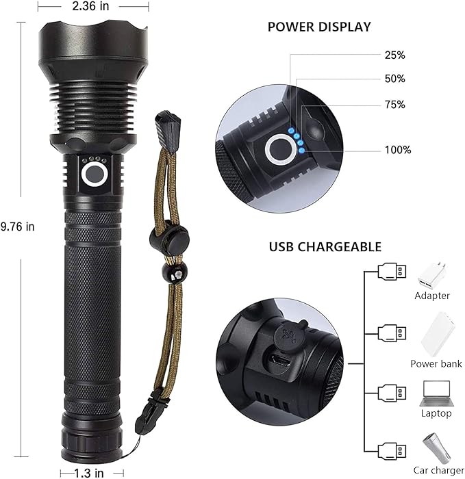 Rechargeable LED Flashlights High Lumens, 990000 Lumens Super Bright Flashlight with 5 Modes & Waterproof, Powerful Handheld Flashlight for Camping Emergencies