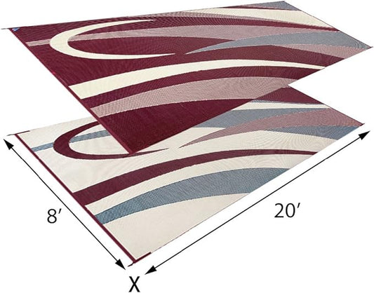 Stylish Camping Stylish Camping Reversible Graphic Patio Mat - 8' x 20', Burgundy/Black