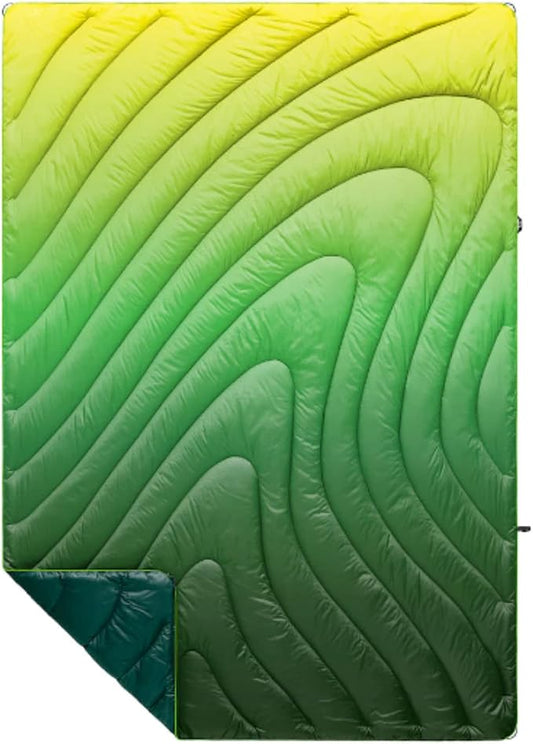 Rumpl Original Puffy Blanket - Warm Puffy Camping Blanket, 100% Recycled Polyester Insulation, Lightweight, Packable, Water-Resistant, Outdoor Puffer Blanket, 52"x75", V1, Forest Fade