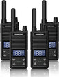 Samcom GMRS Walkie Talkies Long Range, Type-C Rechargeable Two Way Radio with earpiece for Adults, 2-Way Radios Handheld Two-Way Radios with USB Base Charger for Camping (4 Pack, Black)