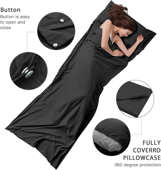 Travel and Camping Sheet Sleeping Bag Liner - Lightweight Compact and Portable Adult Sleeping Bag - Ideal for Traveling,Hostels and Camping